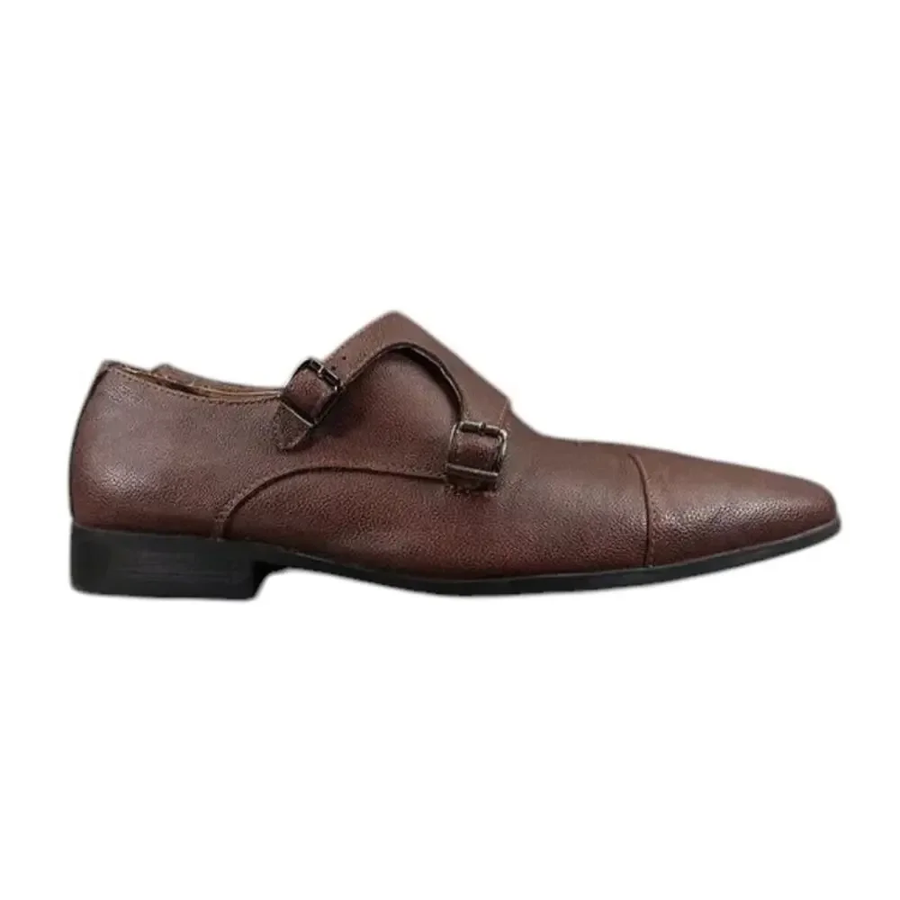 Madden Shoe Men 8.5 Oxford Double Monk Strap Buckle Cap Toe Classic Formal Brown